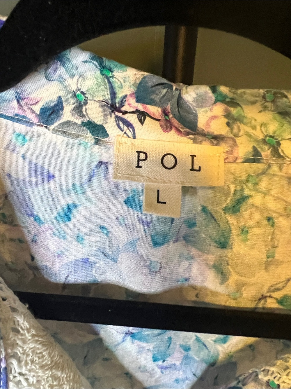POL Cream Crochet Button-Up with Blue Floral Trim and Stripes - Picture 2 of 5